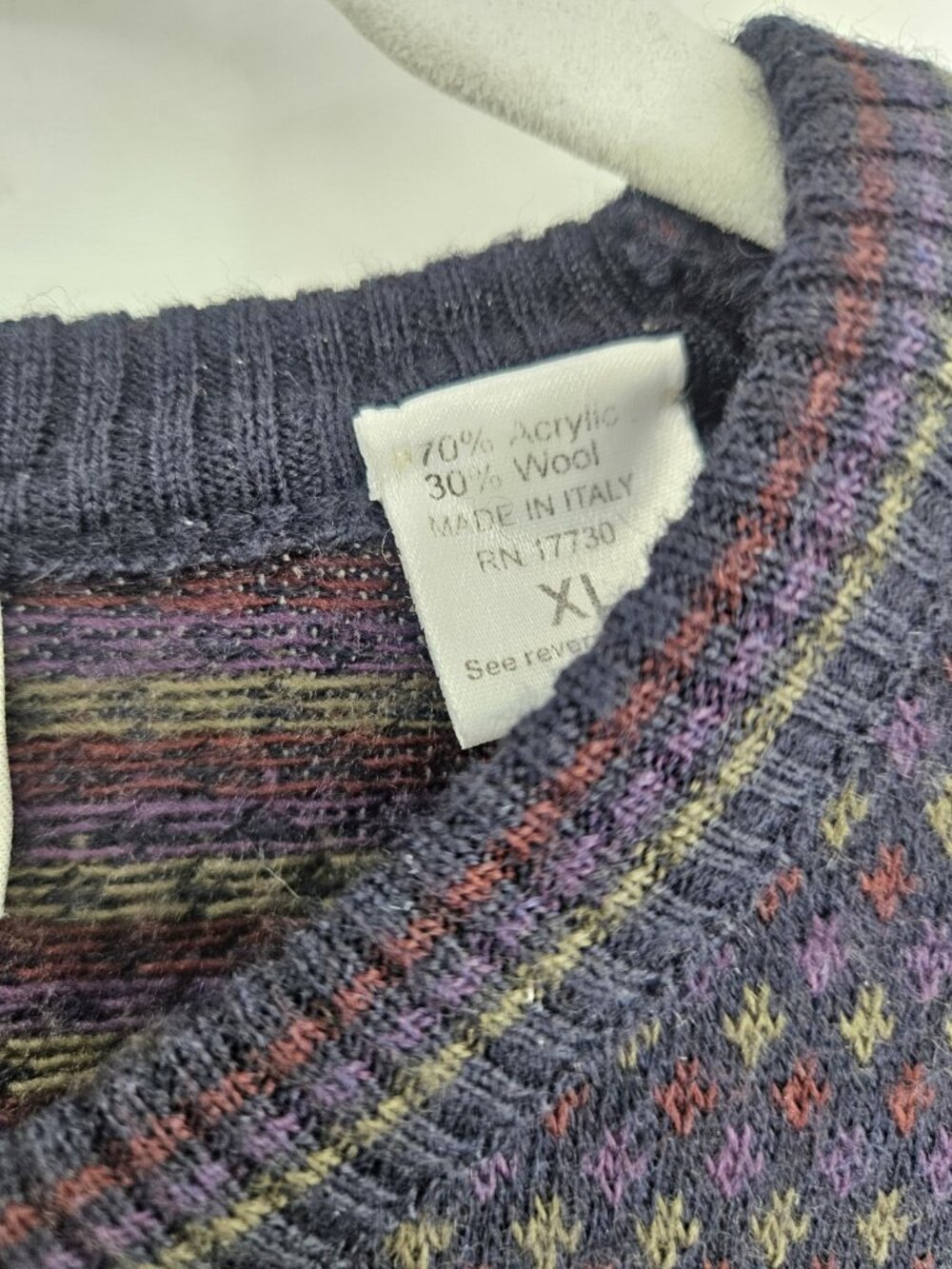 Idea Uomo Sweater Mens XL Blue Multicolor Vintage Y2K Dad Italy Knit Pullover - Picture 6 of 6